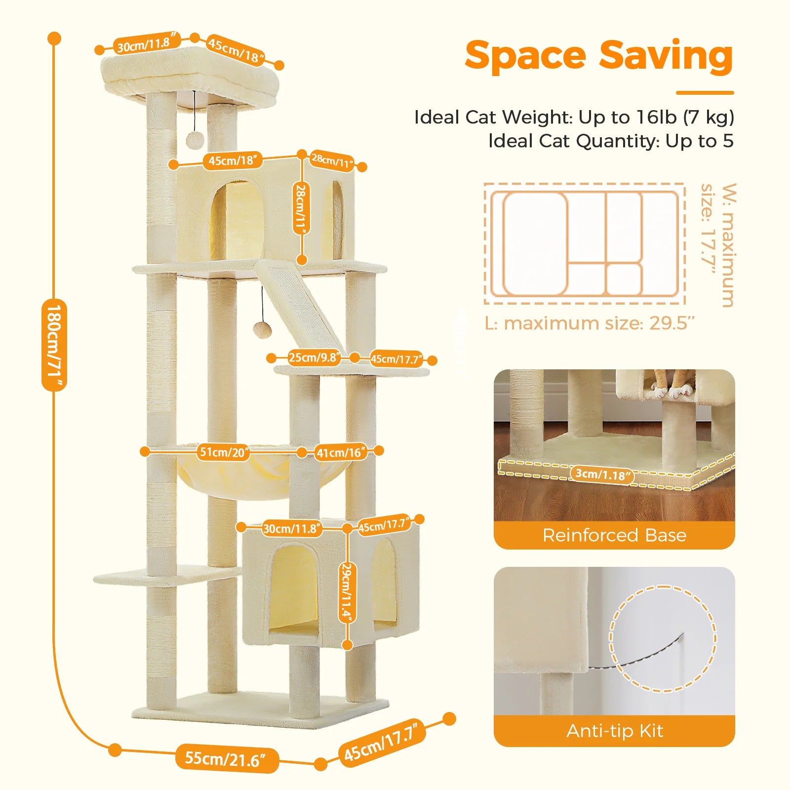 Stabiler Katzen-Kletterturm mit Hängematte & Liegeflächen