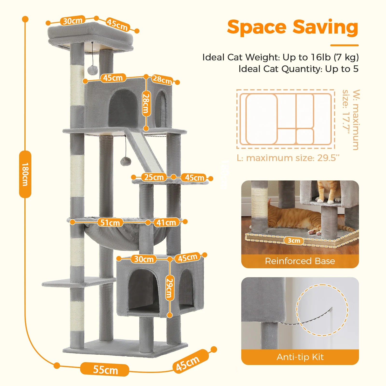 Stabiler Katzen-Kletterturm mit Hängematte & Liegeflächen