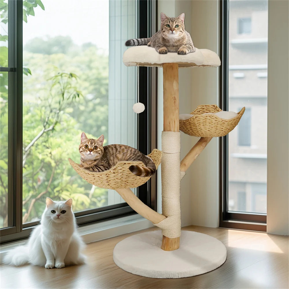 Premium Katzen-Kletterturm aus Holz & Sisal