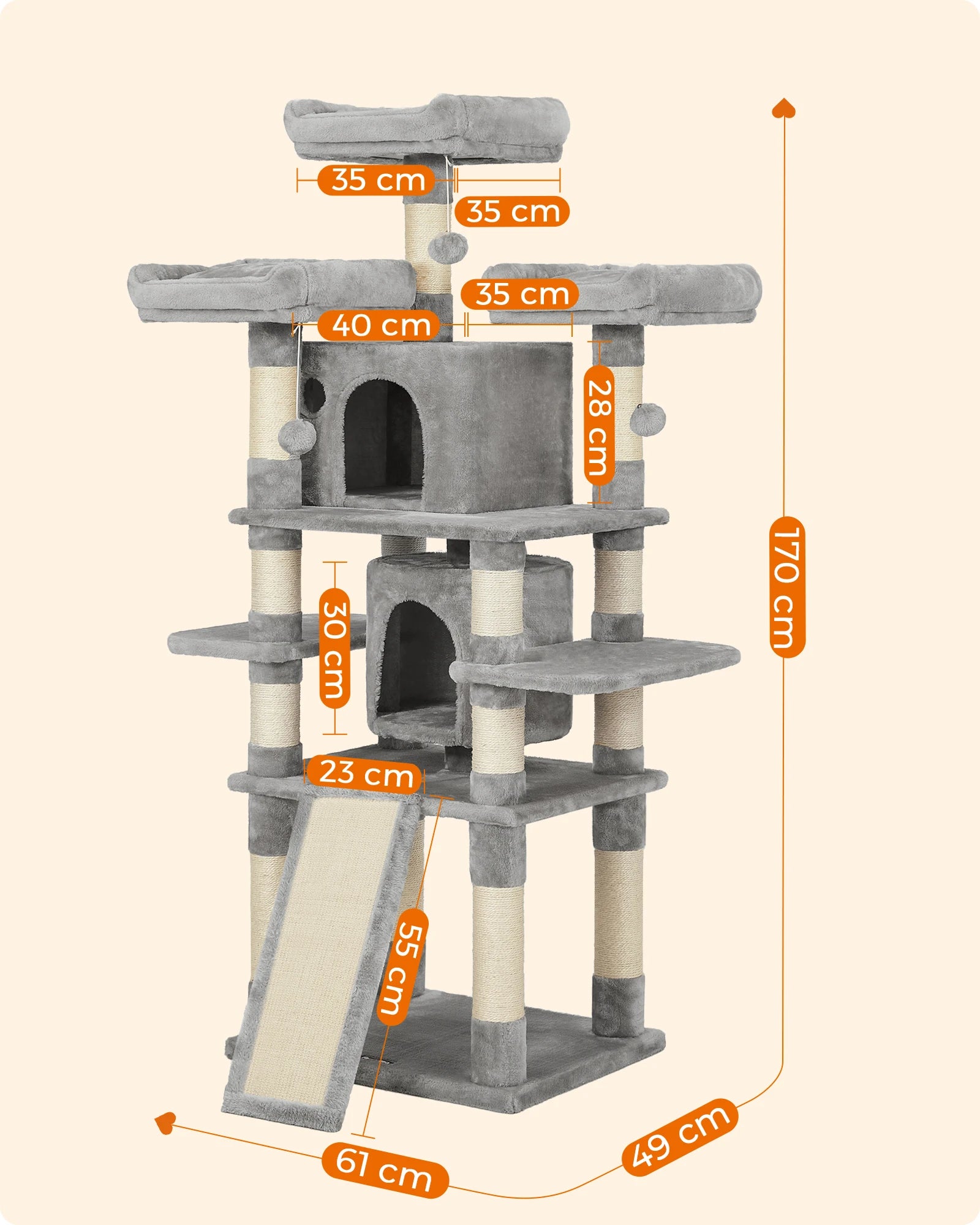 Extra hoher Kratzbaum mit Liegeflächen & Sisal-Säulen