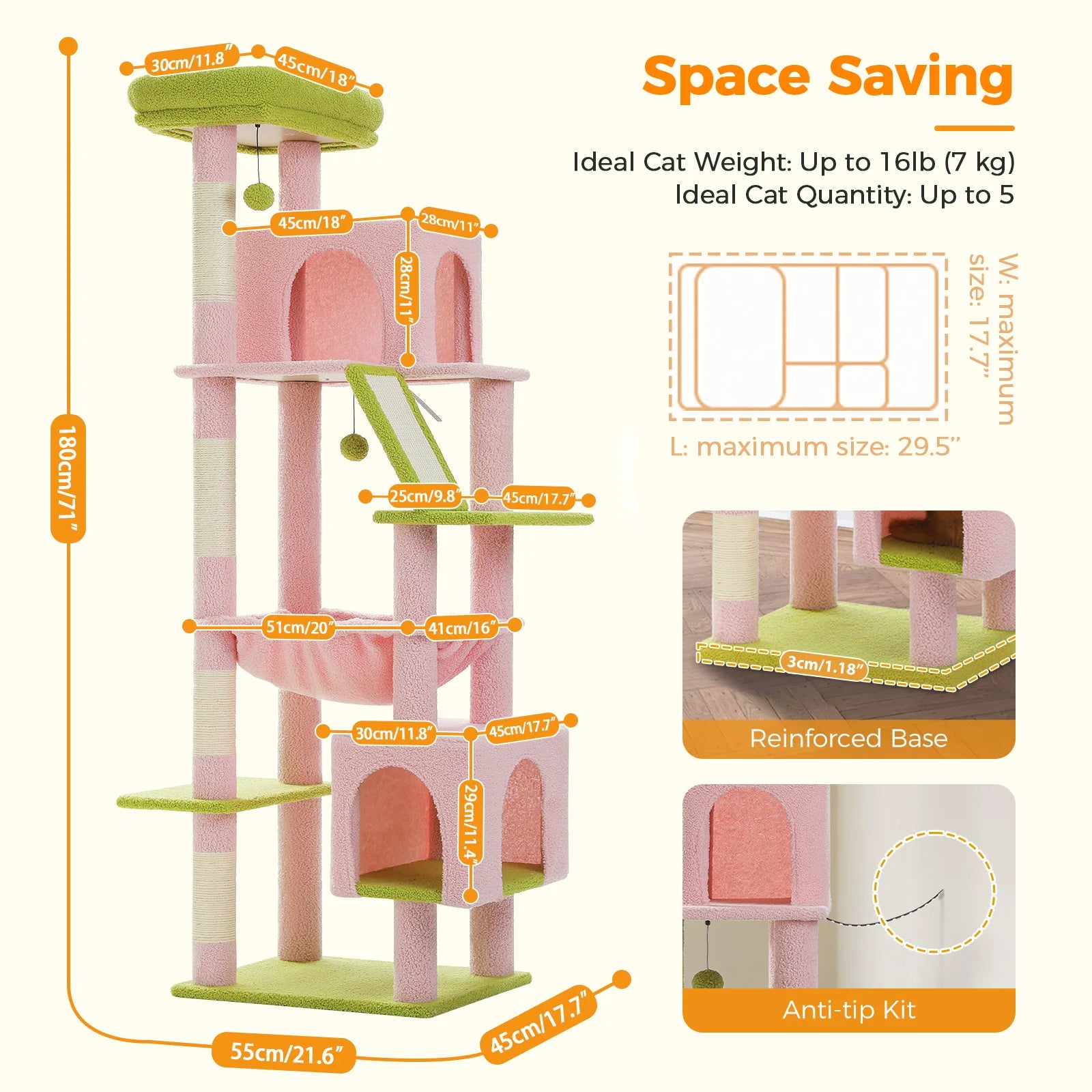 Stabiler Katzen-Kletterturm mit Hängematte & Liegeflächen