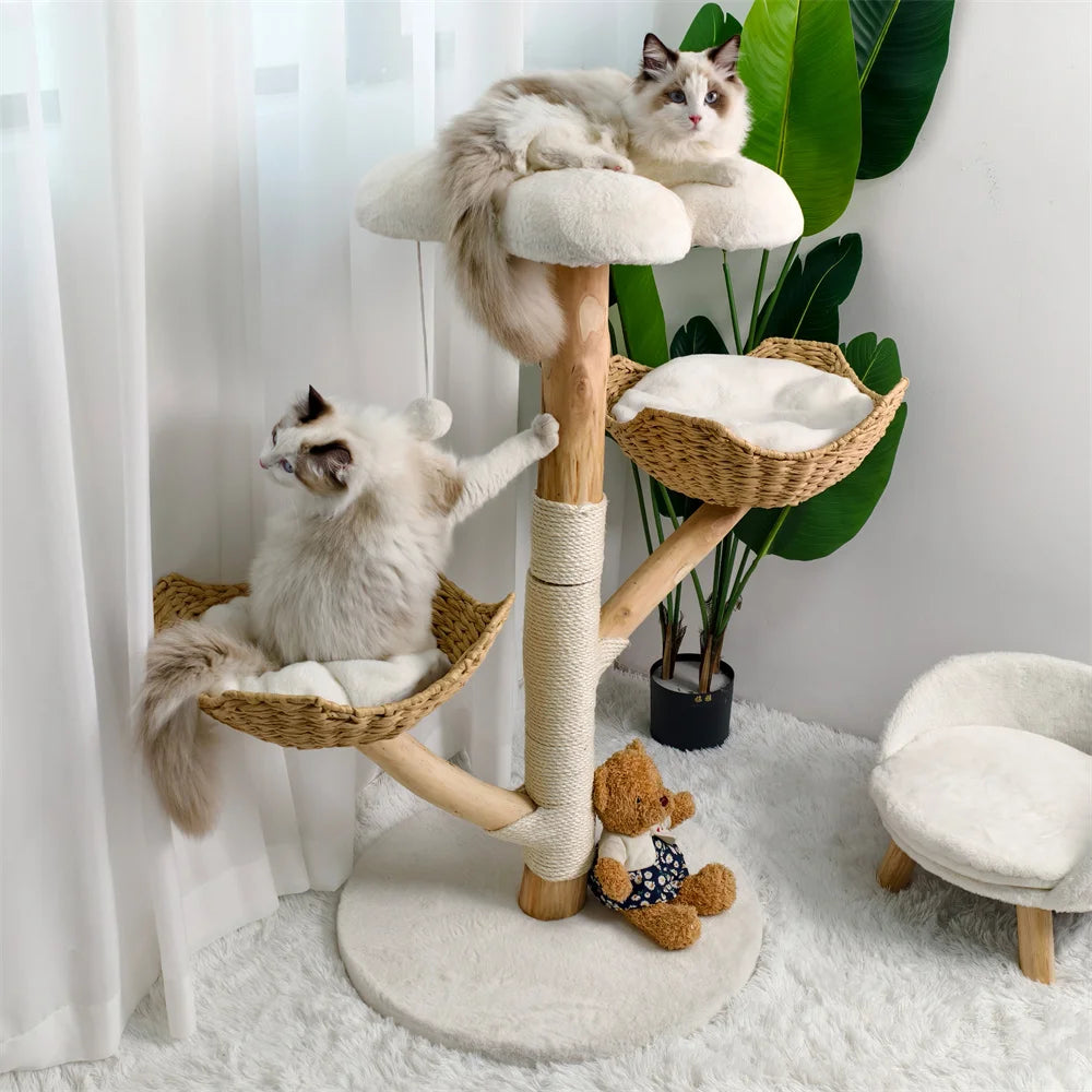 Premium Katzen-Kletterturm aus Holz & Sisal