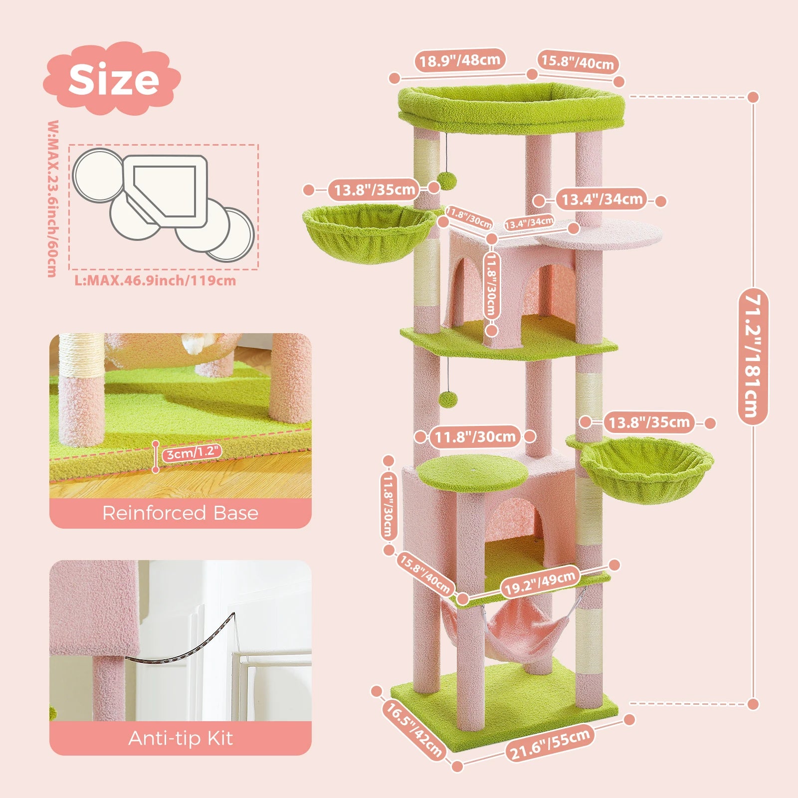 Stabiler Katzen-Kletterturm mit Hängematte & Liegeflächen