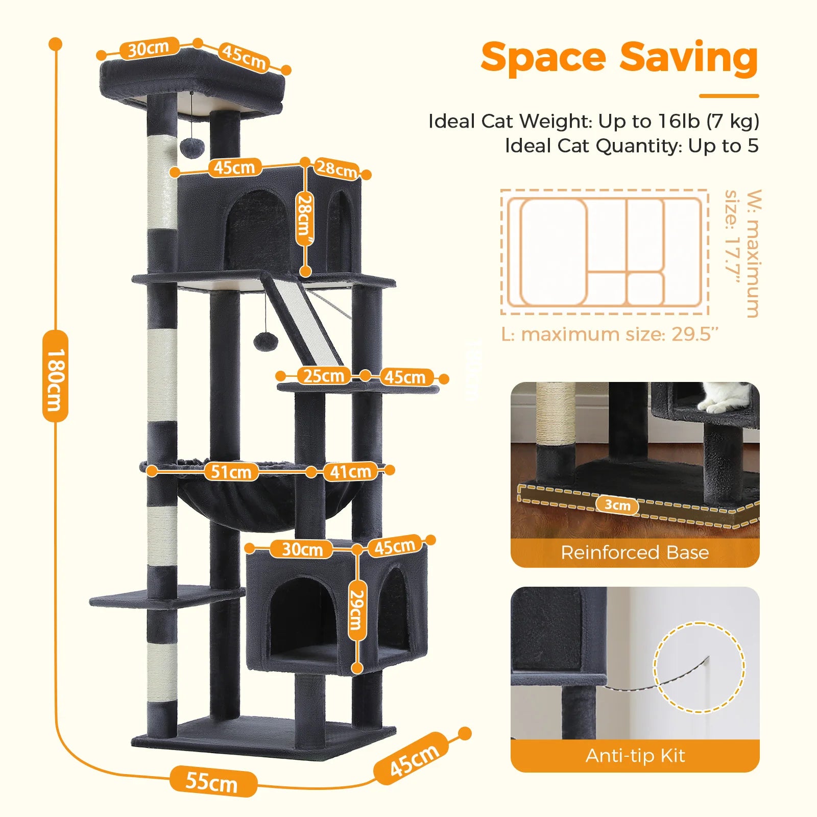 Stabiler Katzen-Kletterturm mit Hängematte & Liegeflächen